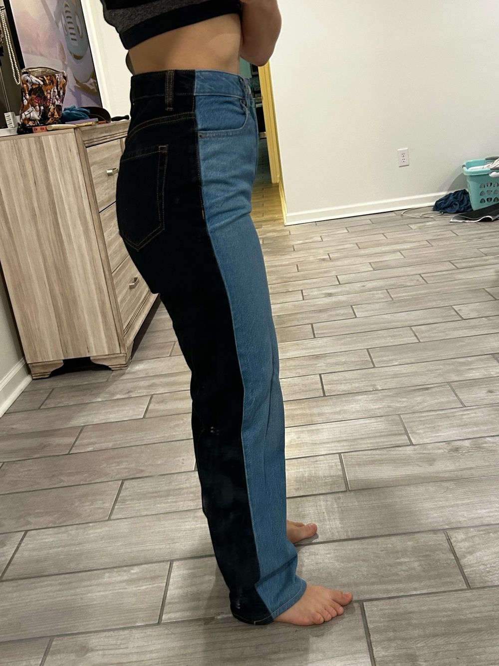 PACSUN 90s Boyfriend High-Waist Two-Tone Blue and Black Jeans